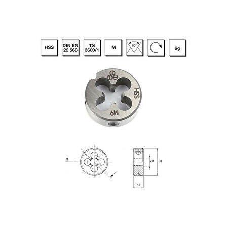 MTE Makina Takım M10 HSS DIN EN 22 568 Metrik Normal Vidalı Pafta Lokması - B00110021000
