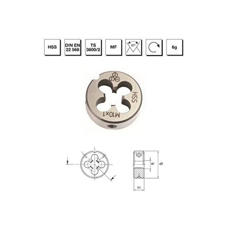 MTE Makina Takım M14x1.5 HSS DIN EN 22 568 Metrik İnce Vidalı Pafta Lokması - B00110031406