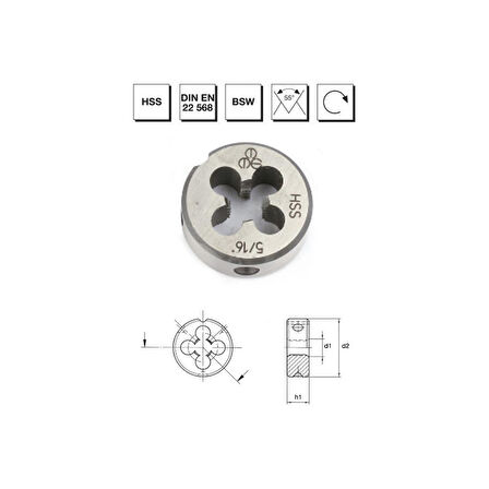 MTE Makina Takım W3/4" HSS DIN EN 22 568 Whitworth Normal Vidalı Pafta Lokması - B00110041905