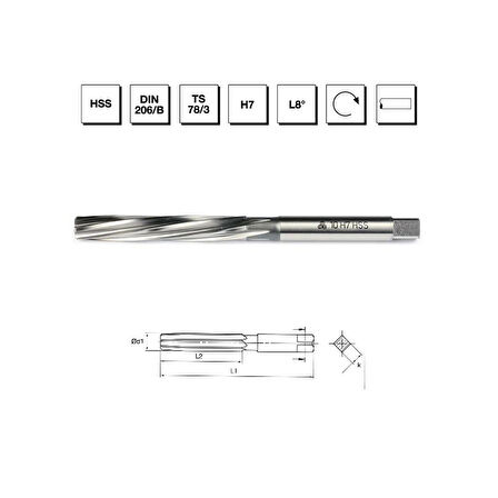 MTE Makina Takım 7 mm HSS DIN 206 Silindirik Saplı El Raybası - B00301010700