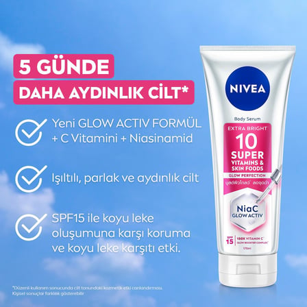 NIVEA Super10 Serum Etkili Vücut Losyonu SPF15 170 ml, Aydınlatıcı, Nemlendirici, C Vitamini, Niasinamid