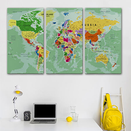 Harita Sepeti Dünya Haritası Son Derece Ayrıntılı Eğitici Okyanuslu Dekoratif Kanvas Tablo 2511