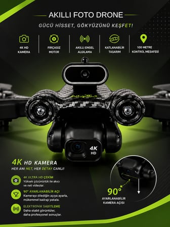 A13 Katlanabilir Kameralı Drone – Engelden Kaçınma Sensörü, Optik Akış, 3 Hız Modu, Telefon Tutuculu Kumanda