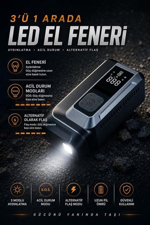 Q16B Akü Takviye Cihazı 18000mAh, 150 PSI Hava Kompresörü, Jump Starter Powerbank, LED Fenerli Dijital Ekranlı Lastik Şişirme Pompası, 12V Araç Destek Cihazı
