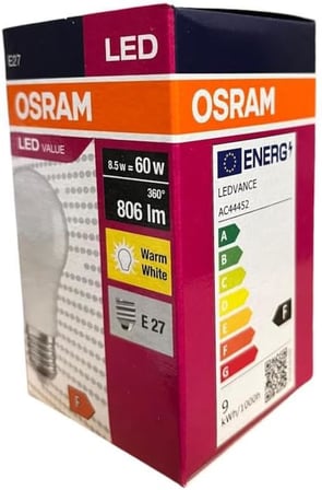 Osram Ledvalue 8.5W E27 Led Ampul | 2700K Sıcak Sarı İşık, 806 Lümen, 60W Eşdeğer | Enerji Tasarruflu Ampul – 10'Lu Paket