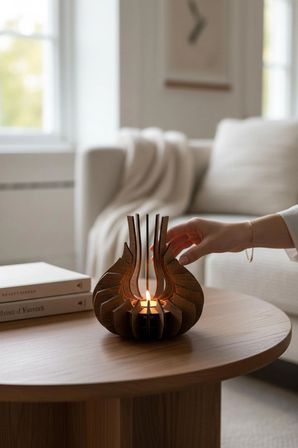 Modern Doğal Ahşap Mumluk – Premium Tealight Mumluk (16 cm)