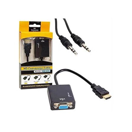 Hdmi To Vga Ses Destekli Monitör Dönüştürücü Kablo Çevirici Adaptör