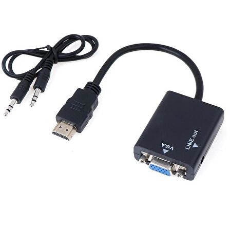 Hdmi To Vga Ses Destekli Monitör Dönüştürücü Kablo Çevirici Adaptör