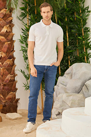 Erkek Basic Polo Yaka Tişört (Regular Fit) Beyaz