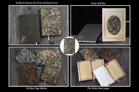 Sert sırtlı defter, A5 astarlı, vintage deri günlük, kadın ve erkekler için, kabartmalı, el yapımı, kahverengi ve fildişi sayfalar, not defteri, yazma günlüğü, Noel, doğum günü hediyesi, öğretmenler, öğrenciler ve yazar için, kuş