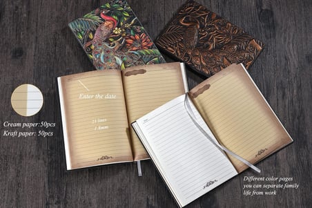 Sert sırtlı defter, A5 astarlı, vintage deri günlük, kadın ve erkekler için, kabartmalı, el yapımı, kahverengi ve fildişi sayfalar, not defteri, yazma günlüğü, Noel, doğum günü hediyesi, öğretmenler, öğrenciler ve yazar için, kuş