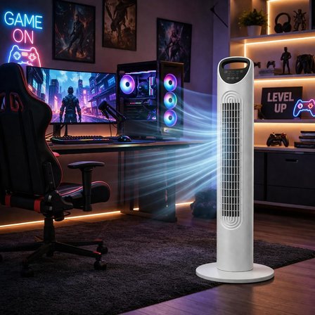 Kule Tipi Vantilatör, Uzaktan Kumandalı, 3 Kademeli Hız Ayarı, 7.5 Saat Zamanlayıcı, Salınımlı Sessiz Fan, 45W, Ev Ofis Yatak Odası İçin