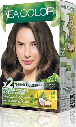 Amonyaksız, Vegan, Doğal, Besleyici Kalıcı Saç Boyası%100 Beyaz Kapama (1 PAKET 2 x 50 ml Boya &amp; OKSİDAN) (Kumral 7.0)