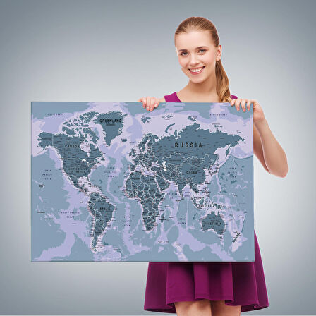 Harita Sepeti Dünya Haritası Son Derece Ayrıntılı Eğitici Okyanuslu Dekoratif Kanvas Tablo 2513