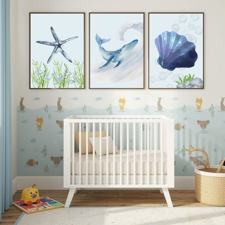 Besay Deep Blue:Suluboya Okyanus Esintisi Çocuk Odası Posteri–Dekoratif 3lü Set A2 Çerçevesiz