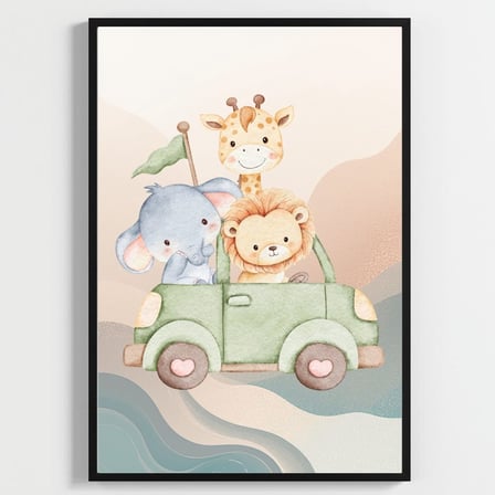 Besay Safari Macerası:Fil, Aslan ve Zürafa Çocuk Odası Posteri–Dekoratif 3lü Set A4 Çerçevesiz