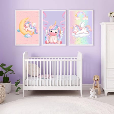 Besay Masal Dünyası Unicorn Çocuk Odası Posteri–Dekoratif 3lü Set A4 Çerçevesiz