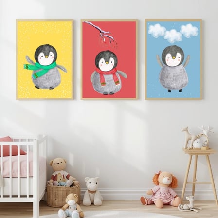 Besay Rüyacı Penguenler Çocuk Odası Posteri–Dekoratif 3lü Set A4 Çerçevesiz