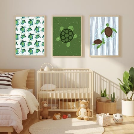 Besay Tiny Turtles:Sevimli Kaplumbağalar Çocuk Odası Posteri–Dekoratif 3lü Set A4 Çerçevesiz