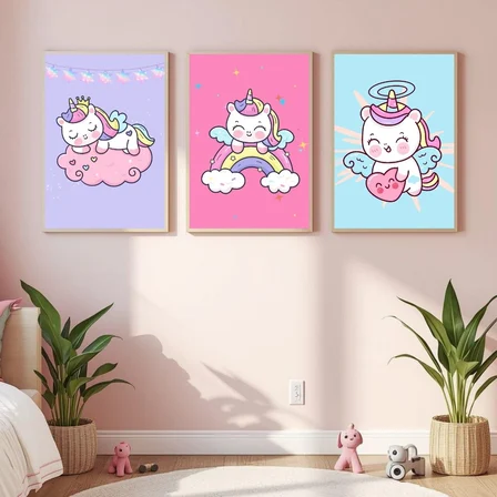 Besay Unicorn Dream Çocuk Odası Posteri–Dekoratif 3lü Set A4 Çerçevesiz