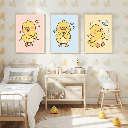 Besay Pofuduk Ördek Yavrusu Çocuk Odası Posteri–Dekoratif 3lü Set A4 Çerçevesiz
