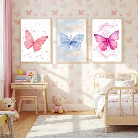 Besay Rüya Kelebekler Serisi Çocuk Odası Posteri–Dekoratif 3lü Set A4 Çerçevesiz