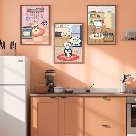 Besay Yes Chef! Sevimli Aşçılar Modern Mutfak Posteri–Dekoratif 3lü Set A4 Çerçevesiz