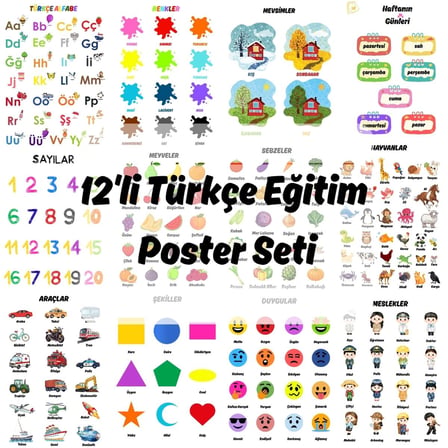 Besay Okul Öncesi Türkçe Eğitim Poster Seti 12'Li A4 Çerçevesiz