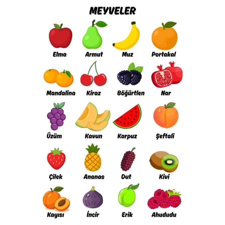 Besay Meyveler Çocuk Türkçe Eğitim Tekli A4 Çerçevesiz