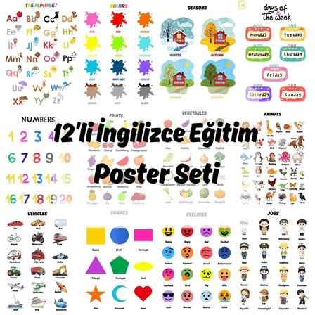 Besay Okul Öncesi İngilizce Eğitim Poster Seti 12'Li A4 Çerçevesiz