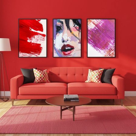 Besay Yüzler Ve İzler | Modern Salon Duvar Dekorasyonu | Kırmızı Pop Art Kadın Posteri | 3'Lü Set A3 Çerçevesiz