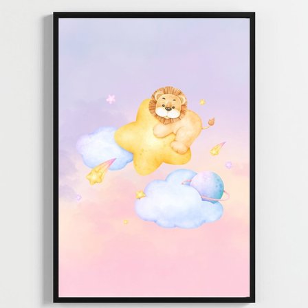 Besay Küçük Kralın Rüyası | Yavru Aslanlı Suluboya Gezegen Ve Bulut Temalı Bebek Odası Posteri | 3'Lü Çocuk Odası Poster Seti A3 Çerçevesiz