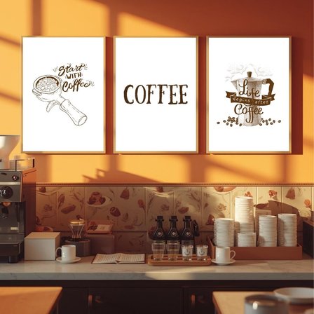 Besay Moka & Espresso | Kahve Köşesi Duvar Dekorasyonu | Esprili Yazılı Kafe Ve Mutfak Posteri | 3'Lü Set A3 Çerçevesiz