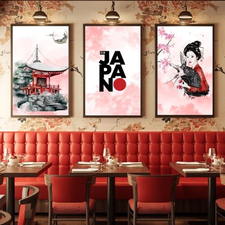 Besay Uzak Doğu Esintisi | Salon Ve Ofis Duvar Dekorasyonu | Japon Kültürü Pop Art Kadın Posteri | 3'Lü Set A3 Çerçevesiz