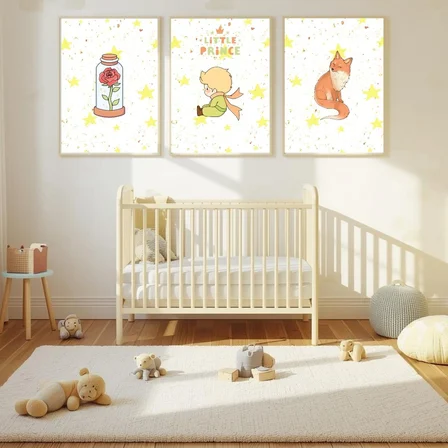 Besay Küçük Prens | Bebek Ve Çocuk Odası Duvar Dekorasyonu | İkonik Gül Ve Tilki Temalı Çocuk Posteri | 3'Lü Set A3 Çerçevesiz