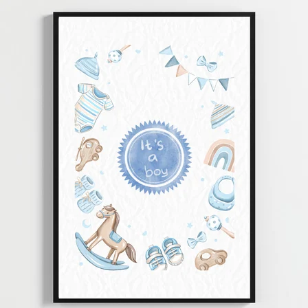 "Besay Hoş Geldin Bebek | ""It'S A Boy"" Temalı Çocuk Odası Dekorasyonu | Yeni Doğan Hediyesi Sulu Boya Poster | 3'Lü Set A3 Çe