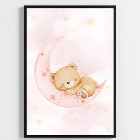 Besay Ayıcık Masalı Çocuk Odası Dekorasyonu, Bebek Hediyesi Sulu Boya Poster, 3'lü Set A3 (Çerçevesiz)
