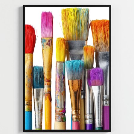 Besay Ressamın Gözünden | Modern Salon Duvar Dekorasyonu | Renkli Sanat Ve Fırça Posteri | 3'Lü Set A2 Çerçevesiz