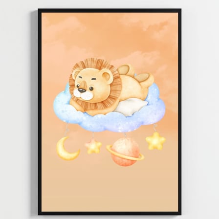 Besay Küçük Kralın Rüyası | Yavru Aslanlı Suluboya Gezegen Ve Bulut Temalı Bebek Odası Posteri | 3'Lü Çocuk Odası Poster Seti A
