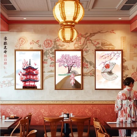 Besay Japon Esintisi | Kafe, Salon Ve Restoran Duvar Dekorasyonu | Geleneksel Sakura Ve Asya Temalı Poster | 3'Lü Set A2 Çerçevesiz
