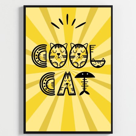 Besay Cool Cat | Renkli Genç Odası Duvar Dekorasyonu | Eğlenceli Kedi Ve Peace Temalı Estetik Tablo | 3'Lü Set A2 Çerçevesiz