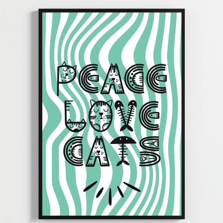 Besay Cool Cat | Renkli Genç Odası Duvar Dekorasyonu | Eğlenceli Kedi Ve Peace Temalı Estetik Tablo | 3'Lü Set A2 Çerçevesiz