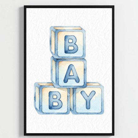 "Besay Mavi Düşler | ""Baby"" Küp Temalı Çocuk Odası Dekorasyonu | Yeni Doğan Erkek Bebek Hediyesi Poster | 3'Lü Set A2 Çerçeve