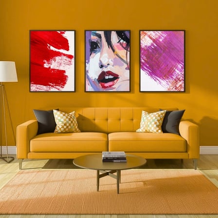 Besay Yüzler Ve İzler | Modern Salon Duvar Dekorasyonu | Kırmızı Pop Art Kadın Posteri | 3'Lü Set A4 Çerçevesiz