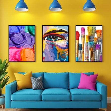 Besay Ressamın Gözünden | Modern Salon Duvar Dekorasyonu | Renkli Sanat Ve Fırça Posteri | 3'Lü Set A4 Çerçevesiz