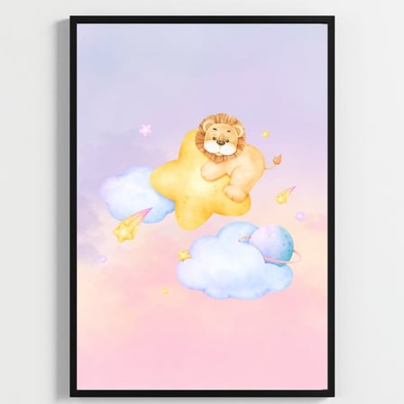 Besay Küçük Kralın Rüyası | Yavru Aslanlı Suluboya Gezegen Ve Bulut Temalı Bebek Odası Posteri | 3'Lü Çocuk Odası Poster Seti A