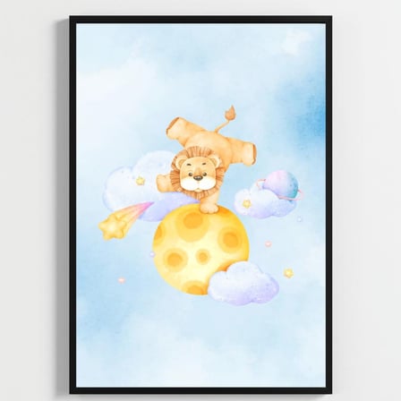 Besay Küçük Kralın Rüyası | Yavru Aslanlı Suluboya Gezegen Ve Bulut Temalı Bebek Odası Posteri | 3'Lü Çocuk Odası Poster Seti A