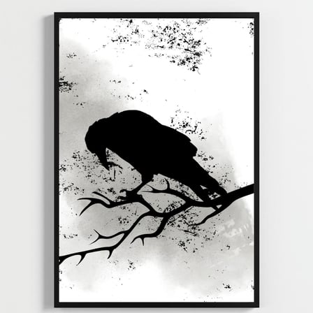 Besay Modern Kuzgun Ve Kuş Temalı Poster Seti | Gotik Gizemli Duvar Dekorasyonu | Siyah Beyaz Karga Ve Dal Tasarımlı Poster | 3