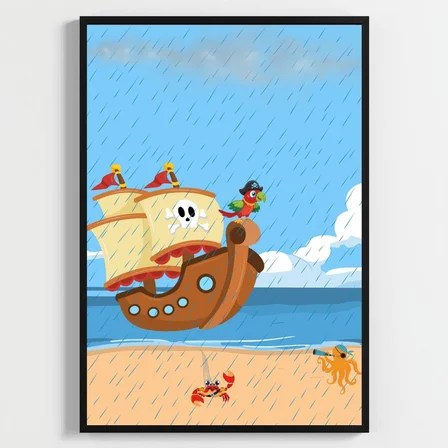 Besay Korsan Macerası | Erkek Çocuk Odası Duvar Dekorasyonu | Mavi Okyanus Ve Korsan Gemisi Posteri | 3'Lü Set A4 Çerçevesiz