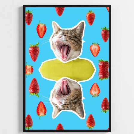 Besay Kozmik Kediler | Renkli Ev Duvar Dekorasyonu | Gökkuşağı Lazerli Ve Dondurmalı Komik Kedi Posteri | 3'Lü Set A4 Çerçevesi